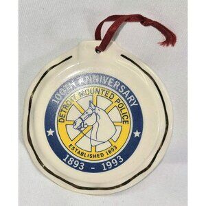 Historical DETROIT Mounted Police Porcelain Christmas Ornament 100 An. 1893-1993